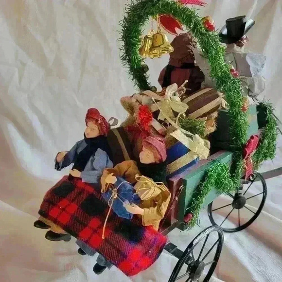 Traditions-Fabric Mache Family in Holiday Carriage - Picture 10 of 10